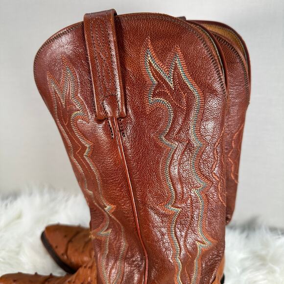 Lucchese 1883 Ostrich Cowboy Boots 8B Brown Western Vintage Cowgirl - Picture 4 of 16